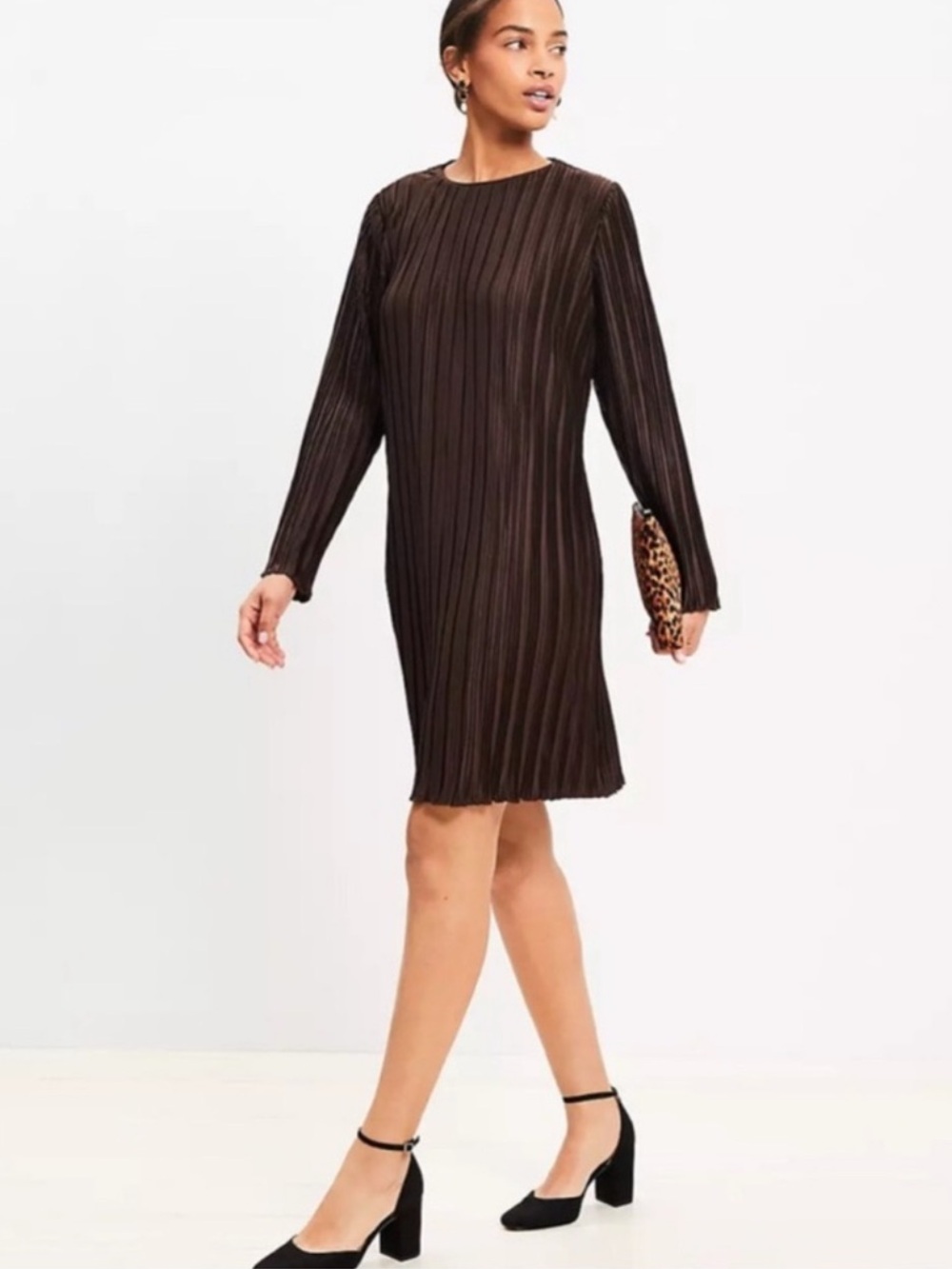 NWT LOFT Iced Expresso Pleated Dress